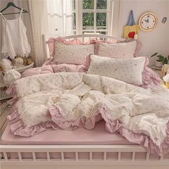 3/4Pcs Korean Princess Style Ruffles Bedding Set