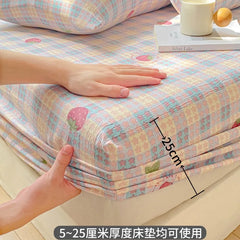 Soft Summer Fitted Bed Sheet with Elastic Band Cute Cherry Floral Single Double Queen Size 90/120/150/180/200 Bed Cover