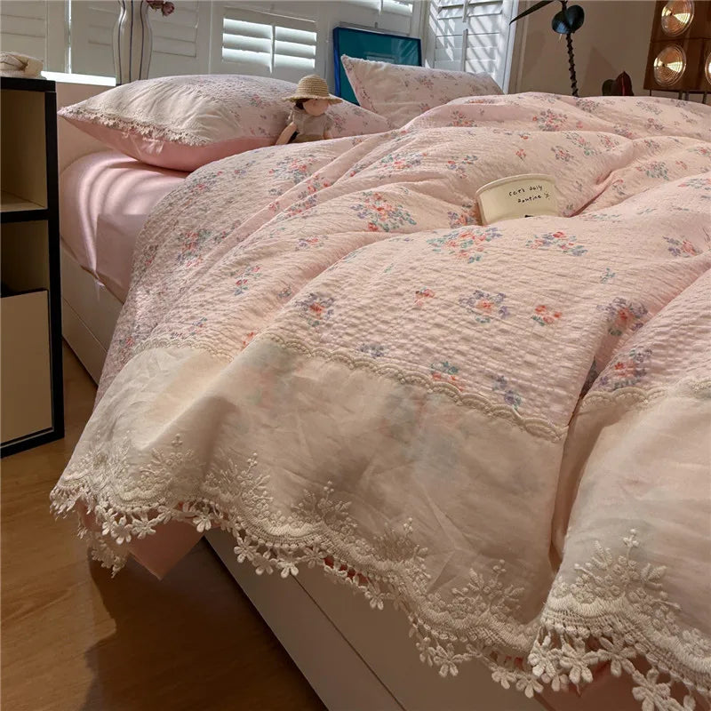 3/4Pcs Korean Princess Style Floral Ruffles Soft Bedding Set