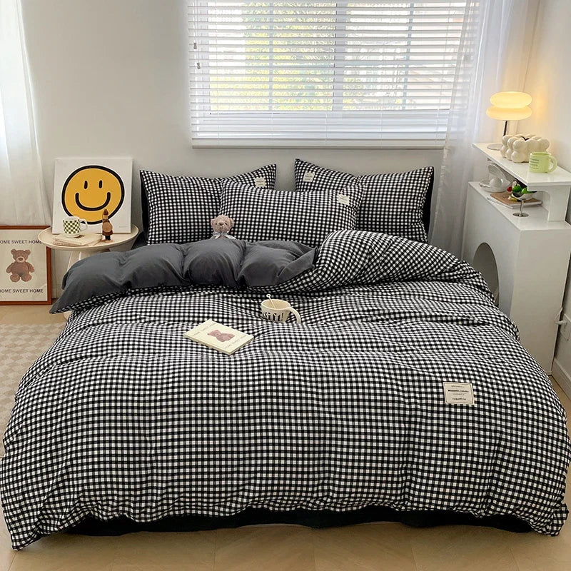 Japanese Style Blue Check Bedding Set