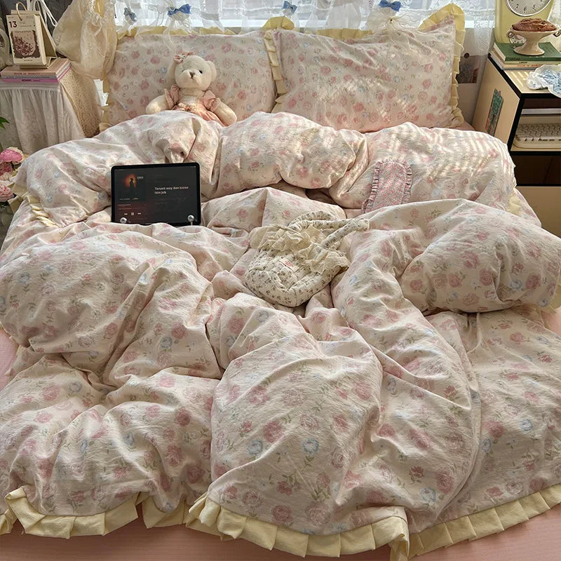 Korean Style Lace Ruffle Bedding Set
