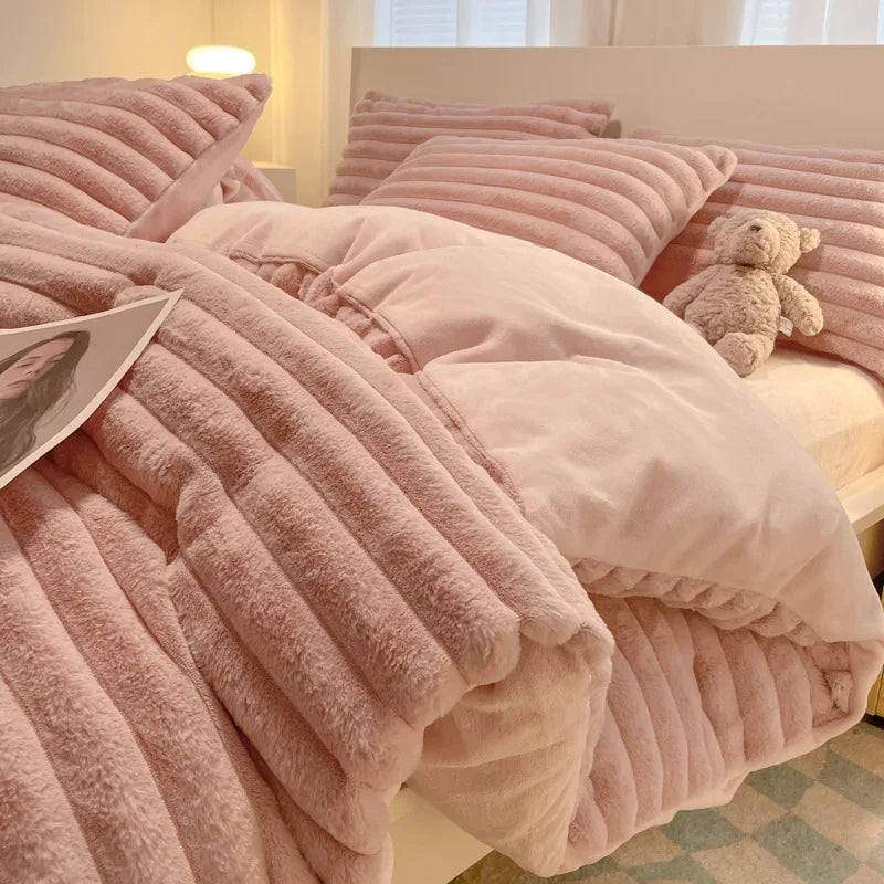 Winter Thick Warm Duvet Cover Set Coral Velvet Luxury Bedding Sets