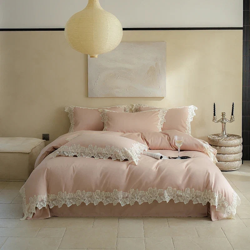 100% Cotton Flowers Butterfly Lace Edge Bedding Set
