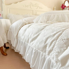 4/6Pcs White Pink Princess Wedding Bedding Sets
