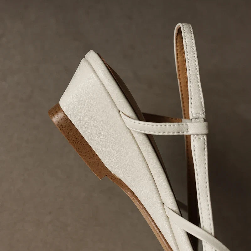 leather simple breathable elastic buckle middle Heel