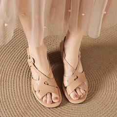 leather cowhide round toe thick Heel