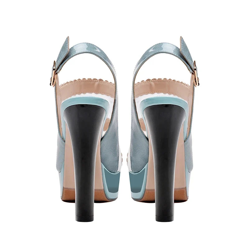 Patent Leather Waterproof Platform Peep Toe Shoes