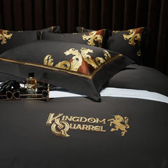 Grey European Luxury Gold Embroidery Bedding Set