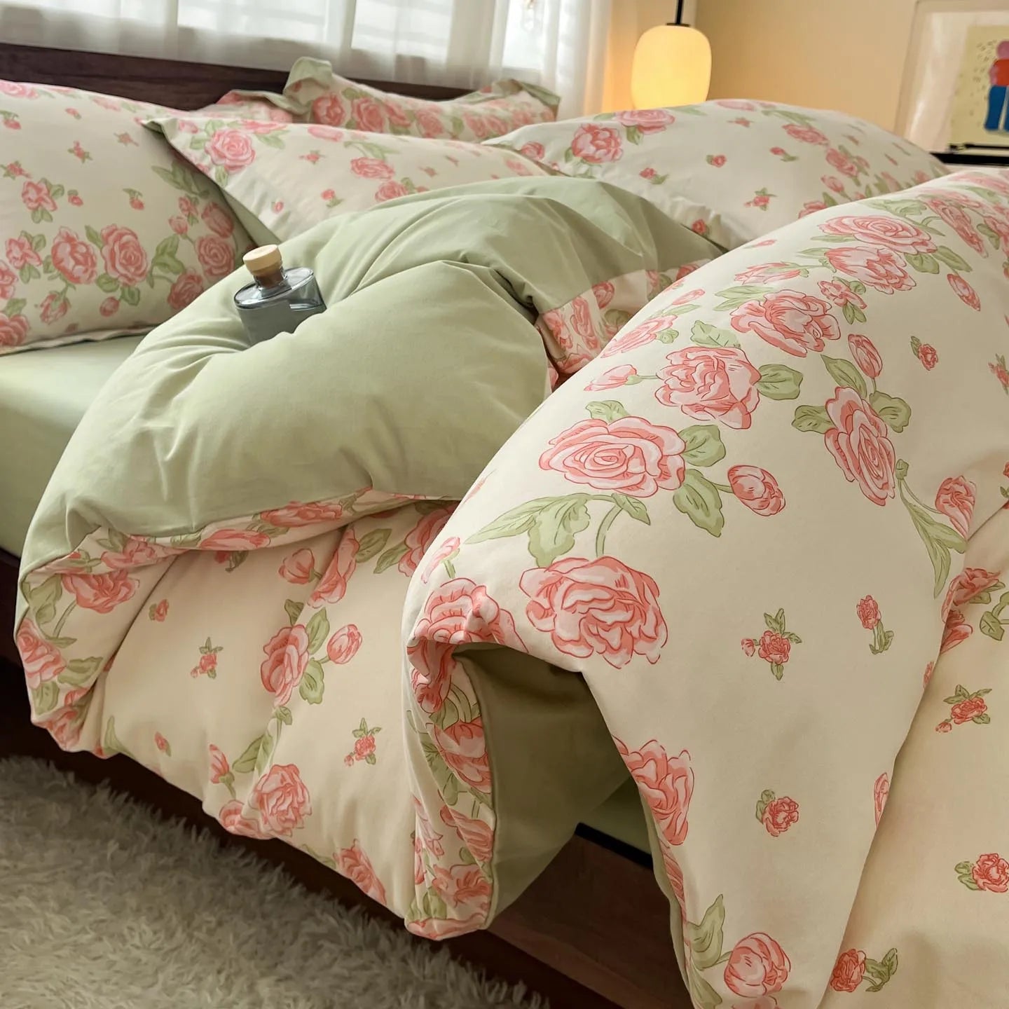 Thickened 4Pcs Bed Set Pure Cotton Long Staple Cotton Soft Bed Sheet Fitted Sheet Duvet Cover