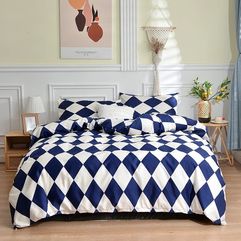 Minimal Nordic Style Quilt Cover Set Duvet cover and 2 Pillowcases plaid Comforter cover for full king twin double single bed