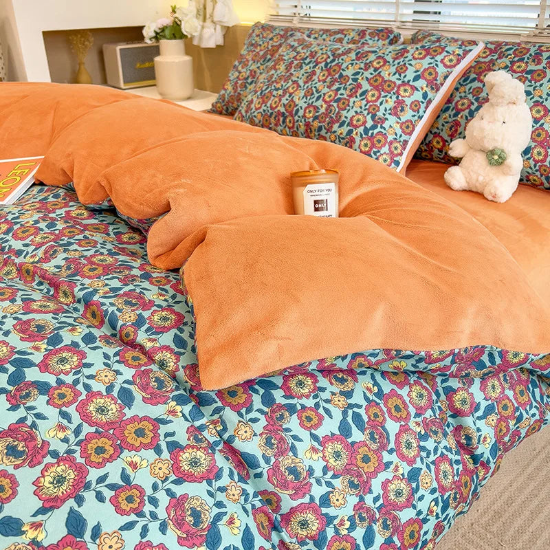 1PC Cute Printed Duvet Cover Twin Queen Student Dorm Comforter Cover Soft Single Sided Velvet Quilt Cover for Single Double Bed