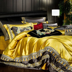 Luxury Gold Green Jacquard Bedding Set