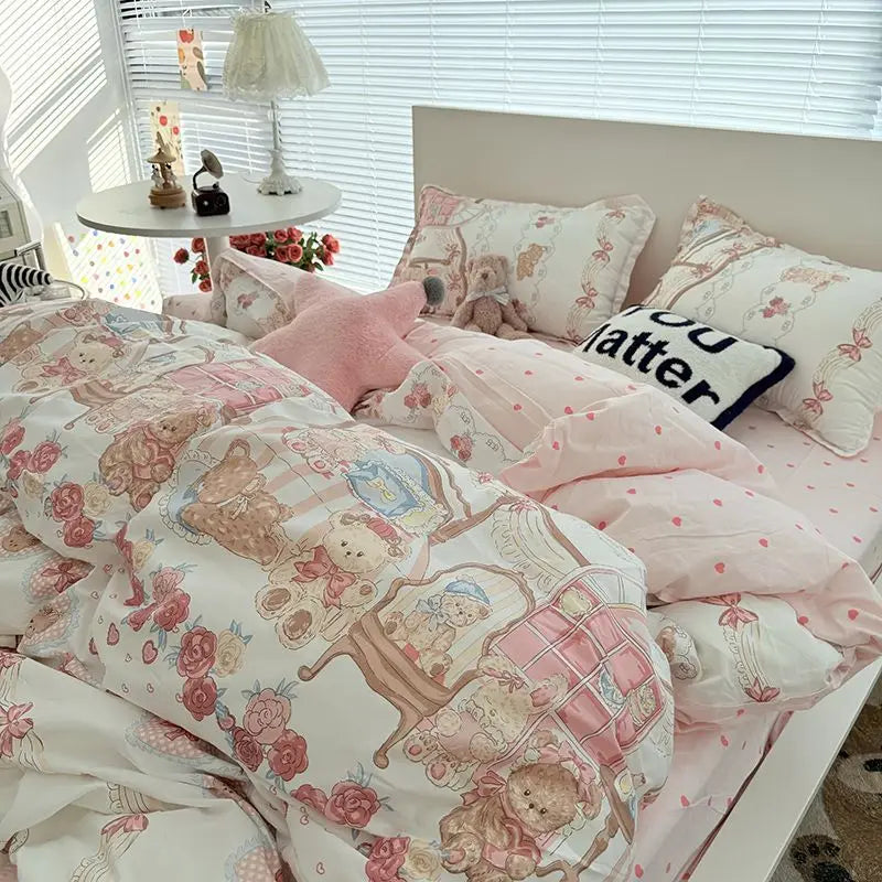Korean Pink Bedding Set