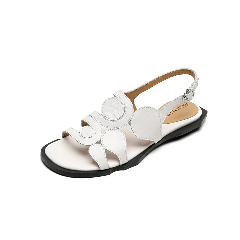 leather cowhide hollow out breathable low Heel