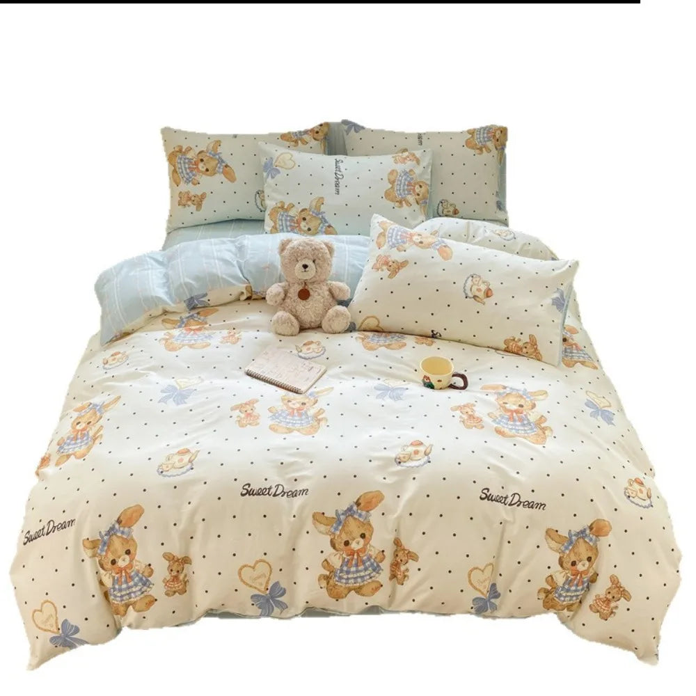 Cotton 4 Piece Bed Set Soft Breathable Bedding
