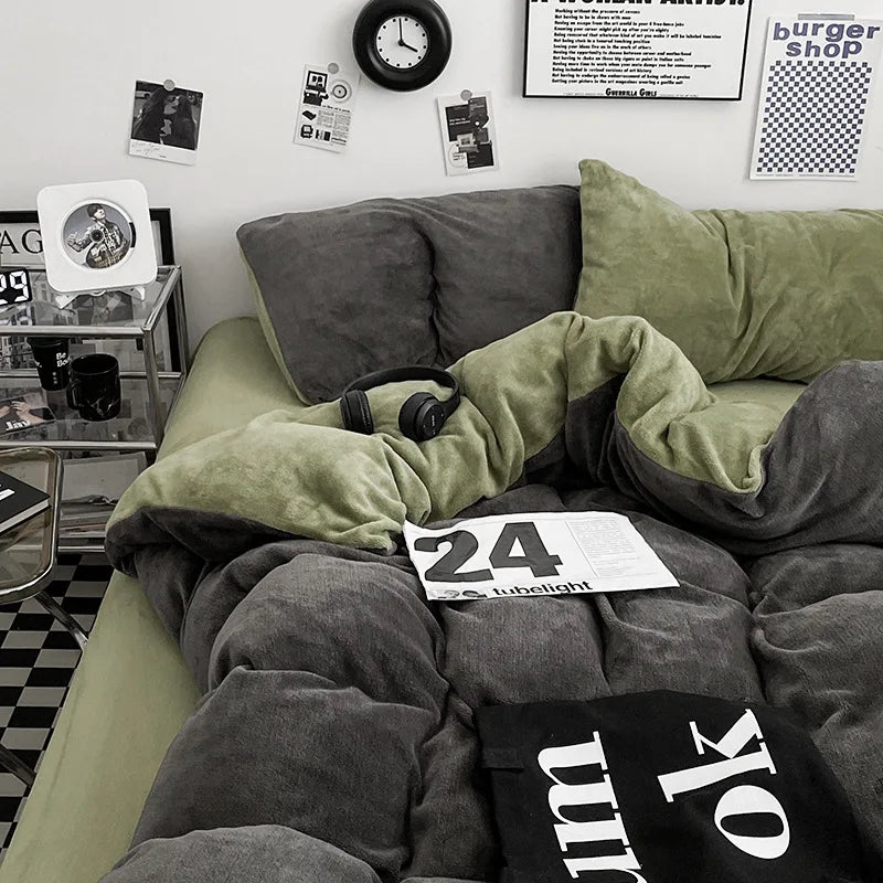 Winter Warm Milk Velvet Duvet Cover Set Queen Bedding Set