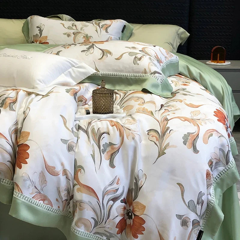 800TC Lyocell Eucalyptus Fiber Soft Silky Cooling Flowers Prints Bedding Set