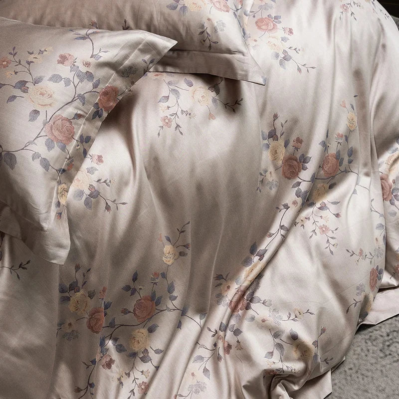 600TC Lyocell Cotton Flowers Jacquard Soft Silky Bedding Set
