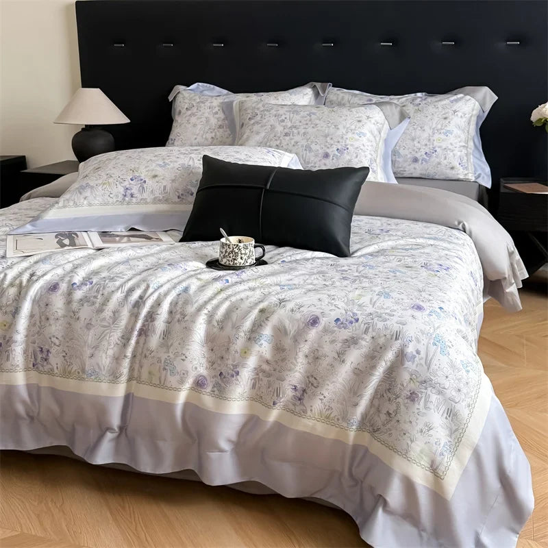 600TC Lyocell Cotton Soft Breathable Flowers Print Bedding Set
