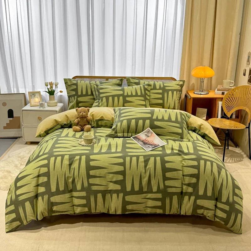 High Quality 100% Cotton Duvet Cover Set Modern Striped Printed Bedding Set