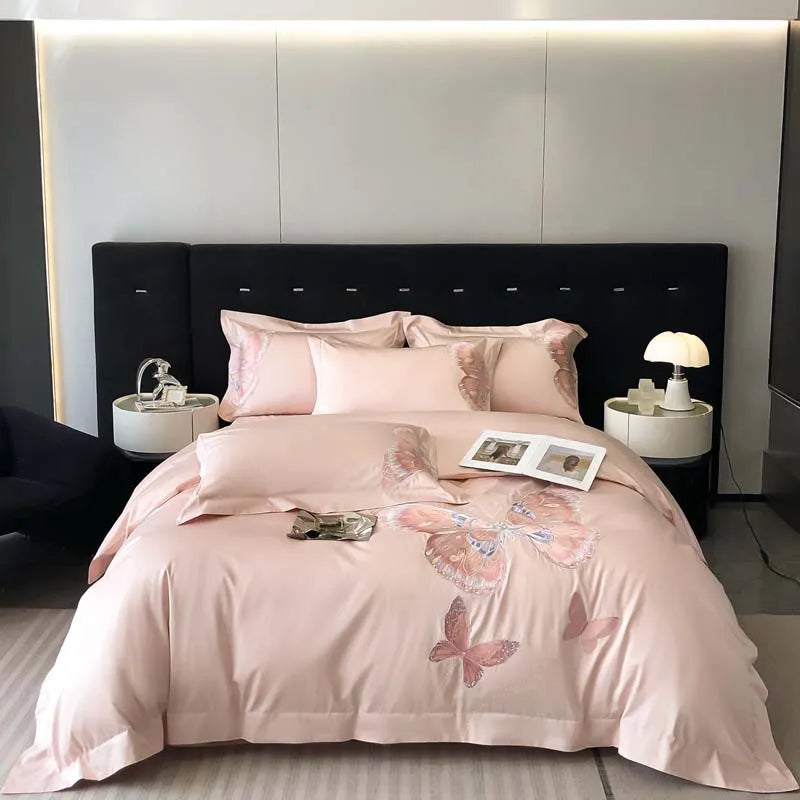 1000TC Egyptian Cotton Butterfly Embroidery Luxury Bedding Set