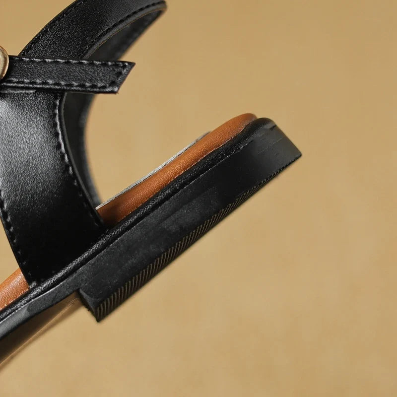 Square Headed Elastic Belt Comfortable Low Heel