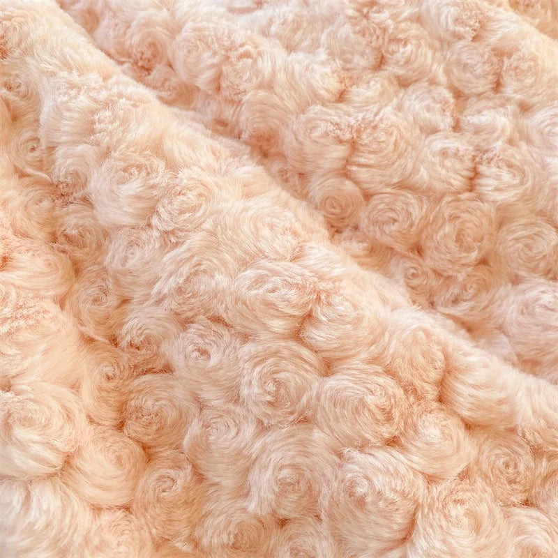 Pink Rose Flowers Short Plush Lace Ruffles Princess Bedding Set