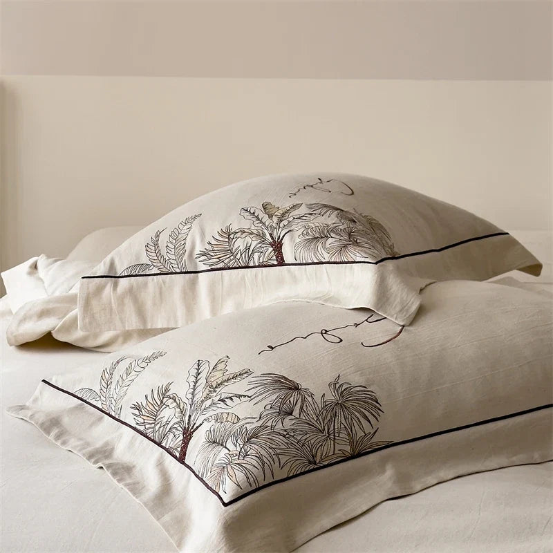Neutral Cotton Linen Blend Vintage Bedding Set