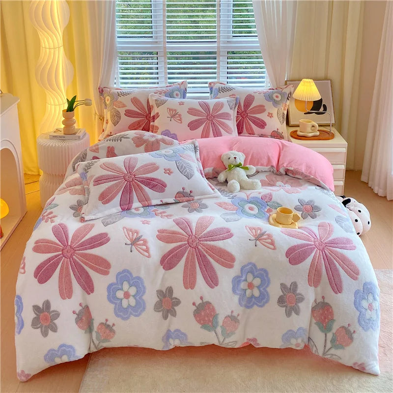 Winter Thicken Warm Short Plush Duvet Cover King Double Queen Size Double-side Coral Fleece Quilt Cover Not Including Pillowcase