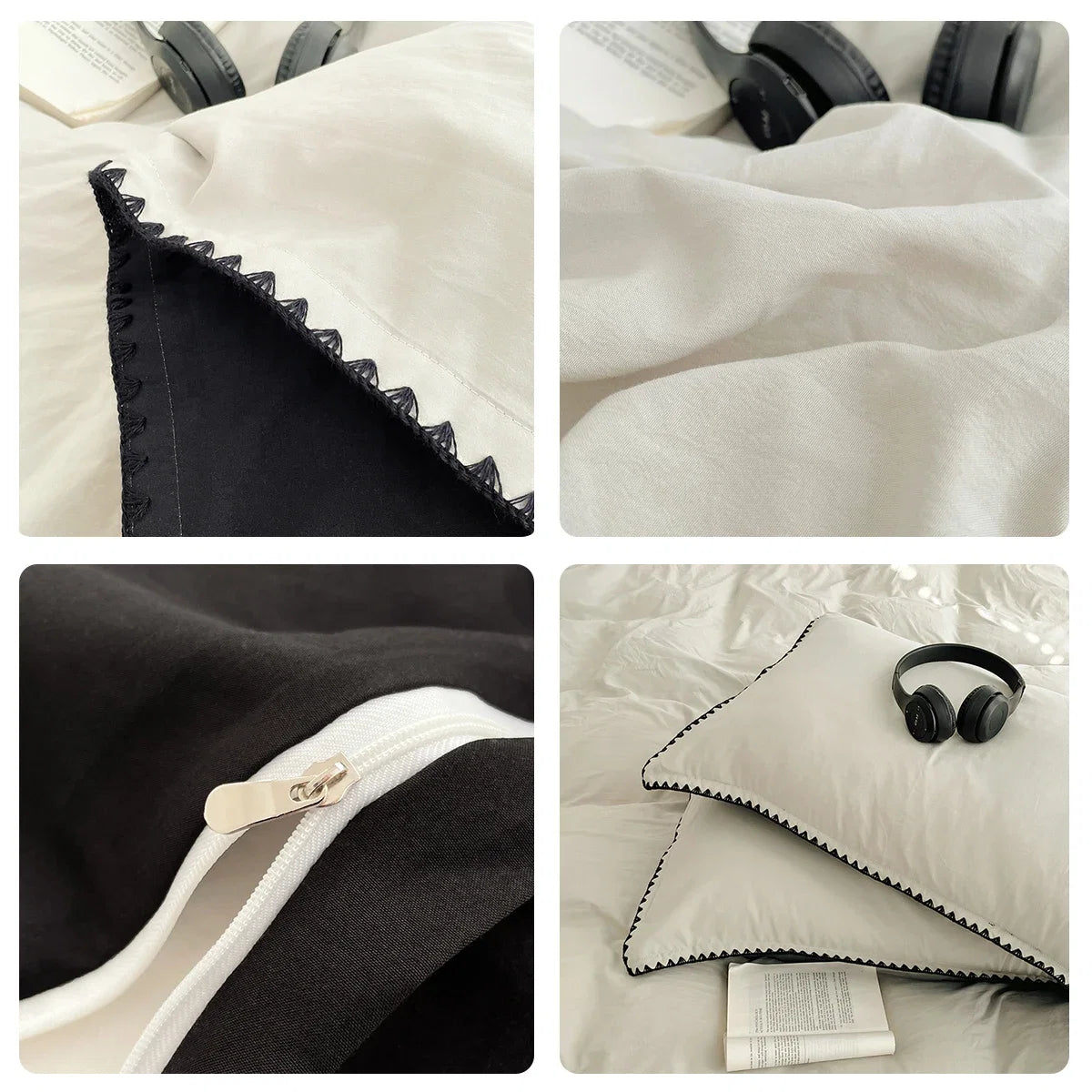 Solid Color Soft Duvet Cover Set Skin Friendly Washable Cotton Queen Bedding Set
