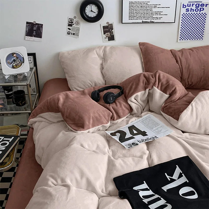 Winter Warm Milk Velvet Duvet Cover Set Queen Bedding Set