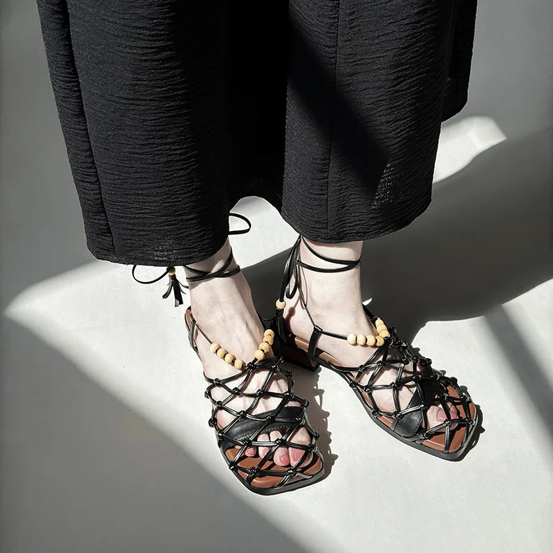 hand weaving sheepskin Hollow Roman Sandals