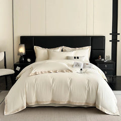 600TC Egyptian Cotton Embroidery Wide Edge Luxury Solid Color Bedding Set