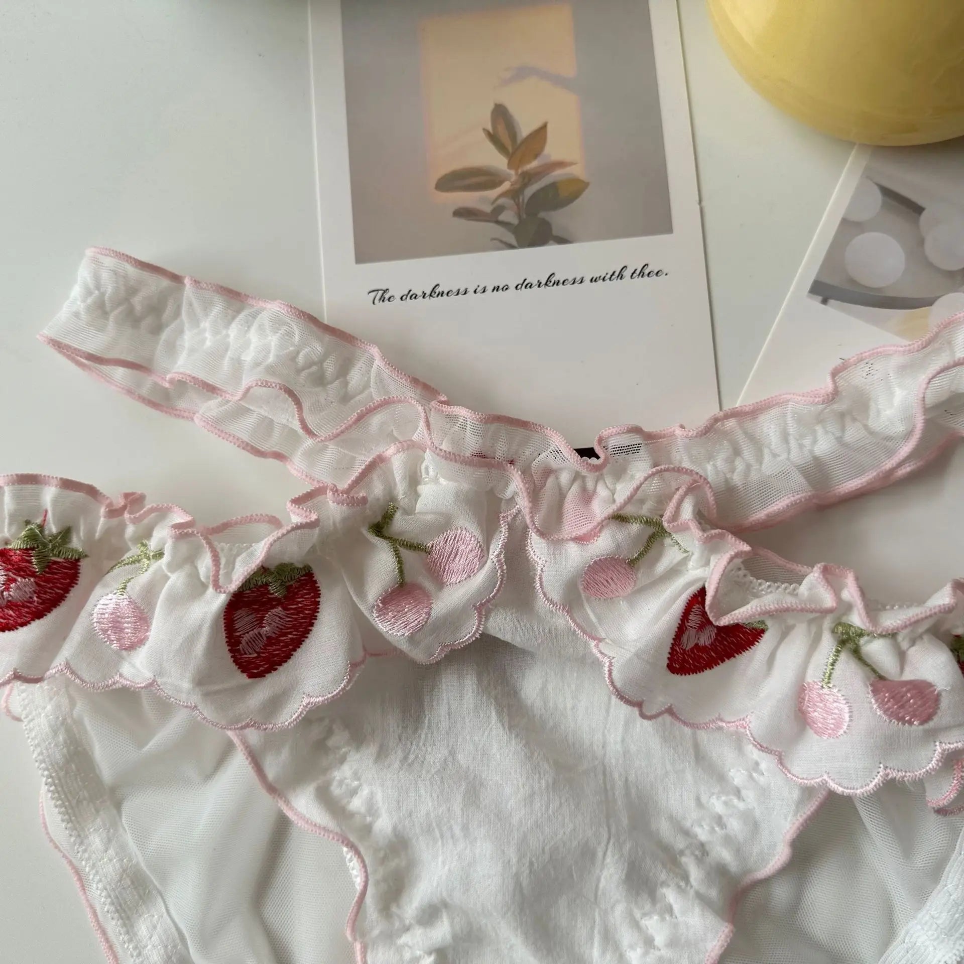 2-Piece Strawberry Embroidered Cottagecore Undergarments Set