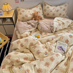 Kawaii Duvet Cover Set Ins Style Soft Touch Double Queen Size Flat Sheet Pillowcase Home Hotel Decor Bedding Set
