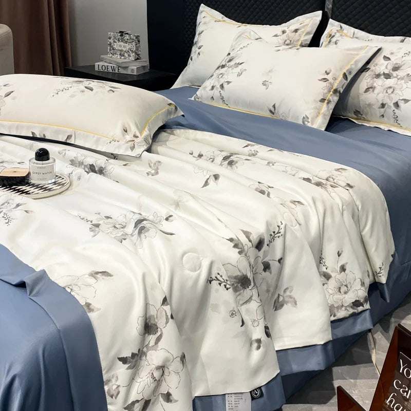 Summer Printed Quilt Set with Pillowcase Washed Cotton Bedding Set