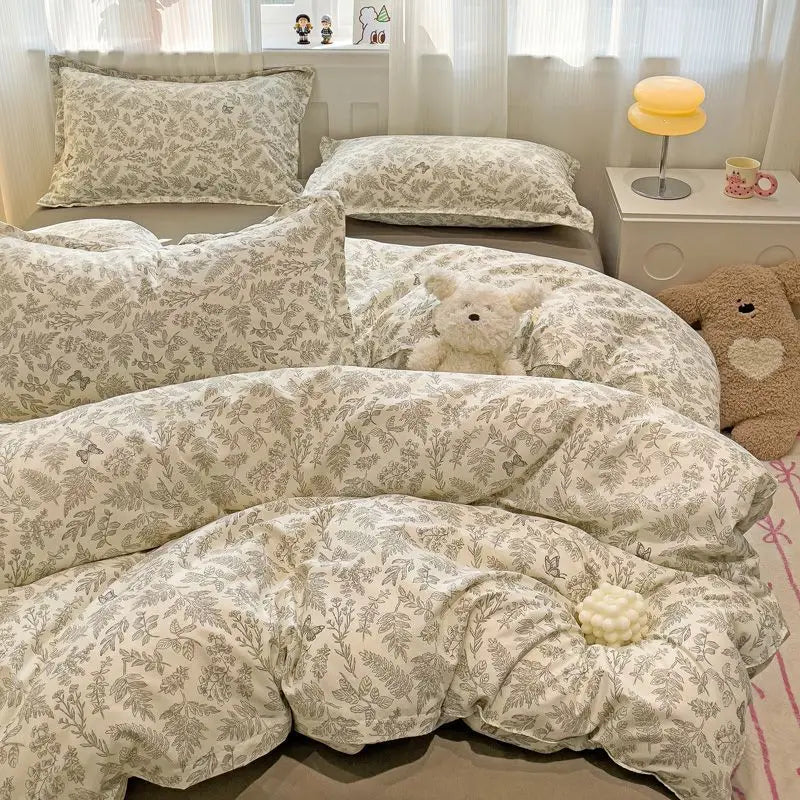 Flowers Ins Duvet Cover Set with Zipper Flat Bed Sheet Pillowcases No Filler Single Queen Size Girls Boys Gift Bedding Set