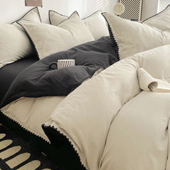 Solid Color Soft Duvet Cover Set Skin Friendly Washable Cotton Queen Bedding Set