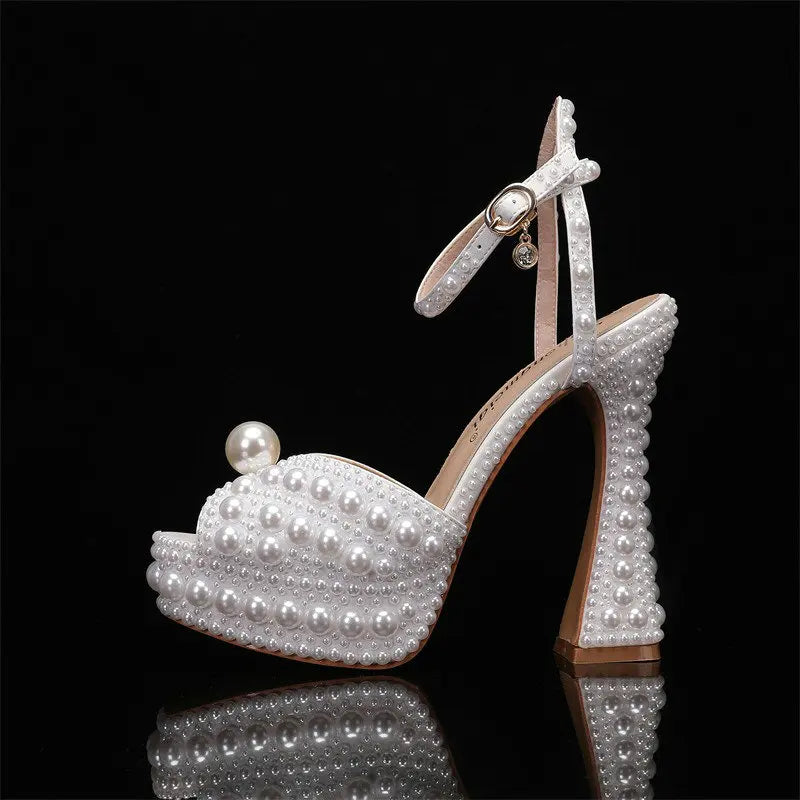 Luxury Handmade White Full Pearl Pumps