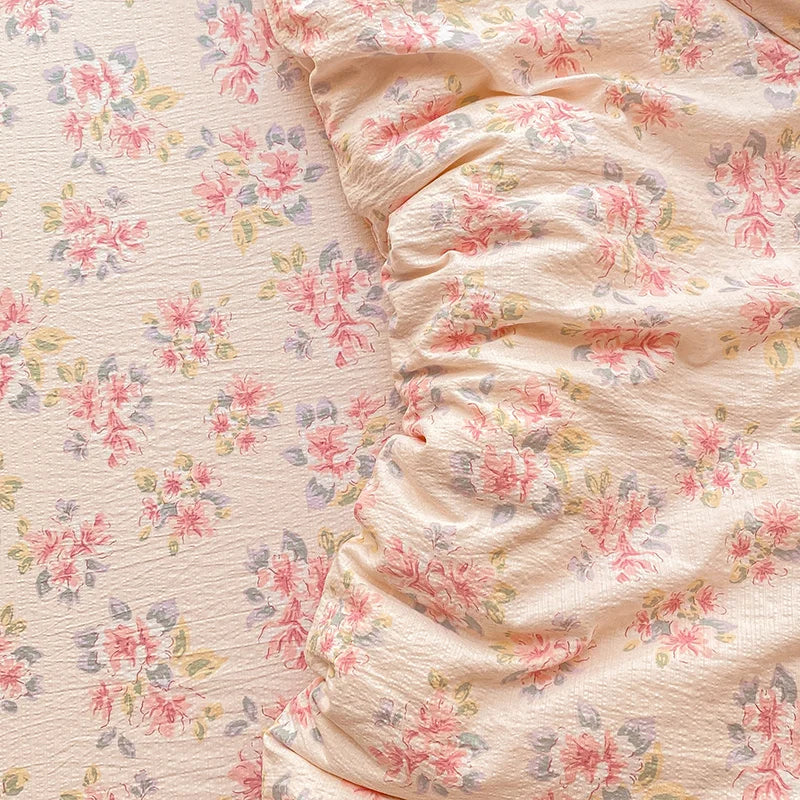 3pc Pink Flower Printed Duvet Cover Sets Floral Style High Quality Soft Bedding Queen Size Duvets Cover with Pillowcase