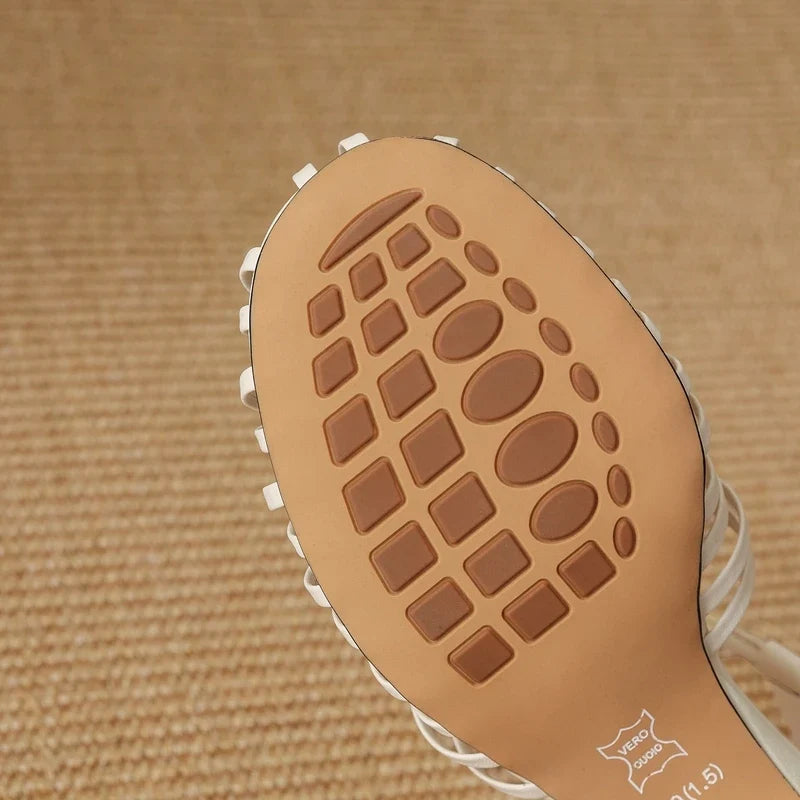 leather cowhide midsole hollow breathable elastic Velcro toe woven round toe Roman Shoes