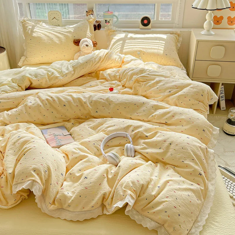 Korean Double-layer Gauze Lace Ruffle Bedding Set
