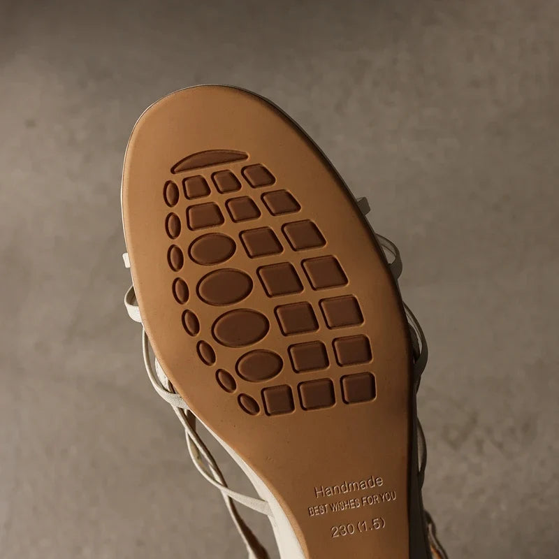 leather simple breathable elastic buckle middle Heel
