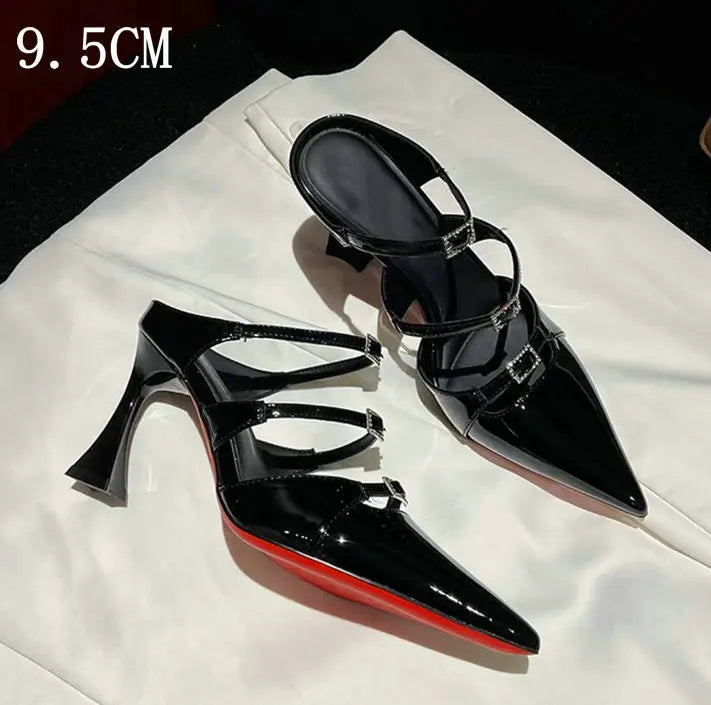 Style Pointed Toe Beaded Patent Leather High Heel