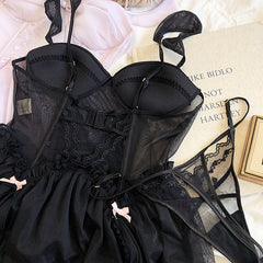 2-teiliges Nachthemd-Dessous-Set in Rosa/Schwarz
