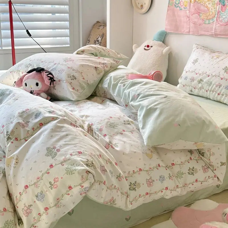 Cream Blue Bedding Set
