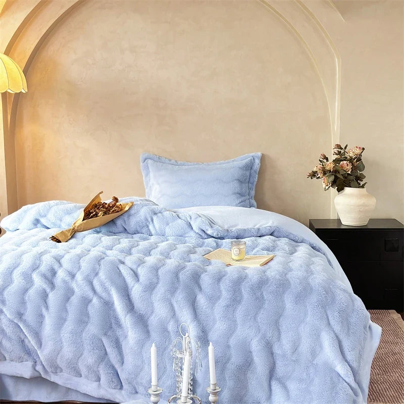 Princess Style Faux Fur Short Plush Velvet Warm Thickened  Winter Bedding Set
