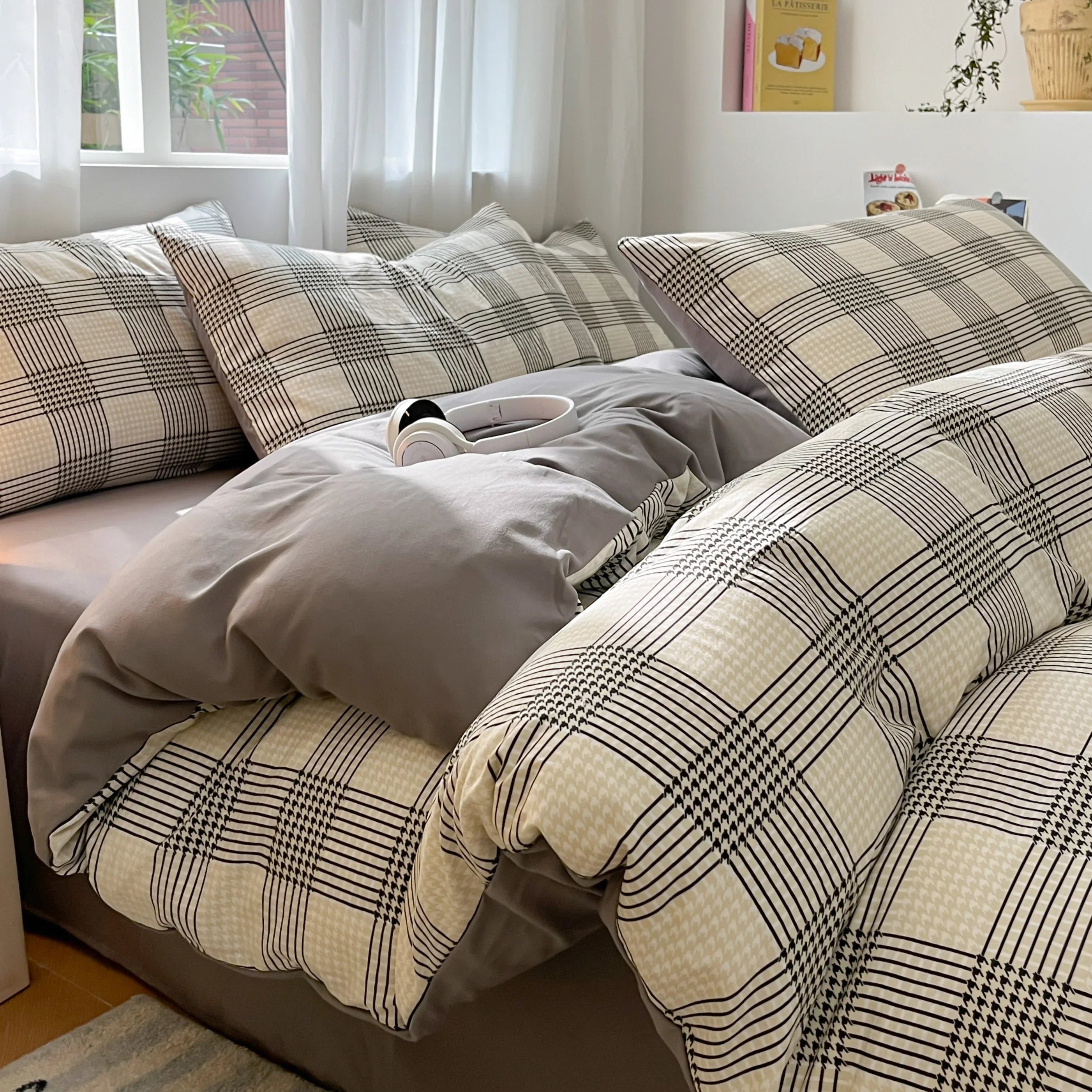 3/4 Pcs Blue Checkered Bedding Set