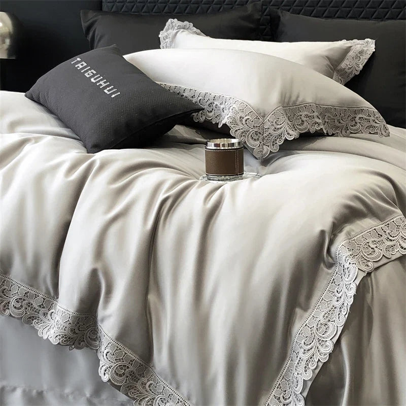 1000TC Lyocell Cotton Brushed Autumn Winter Luxury Lace Wide Edge Bedding Set