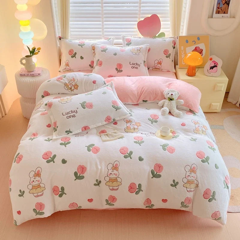 Winter Thicken Warm Short Plush Duvet Cover King Double Queen Size Double-side Coral Fleece Quilt Cover Not Including Pillowcase